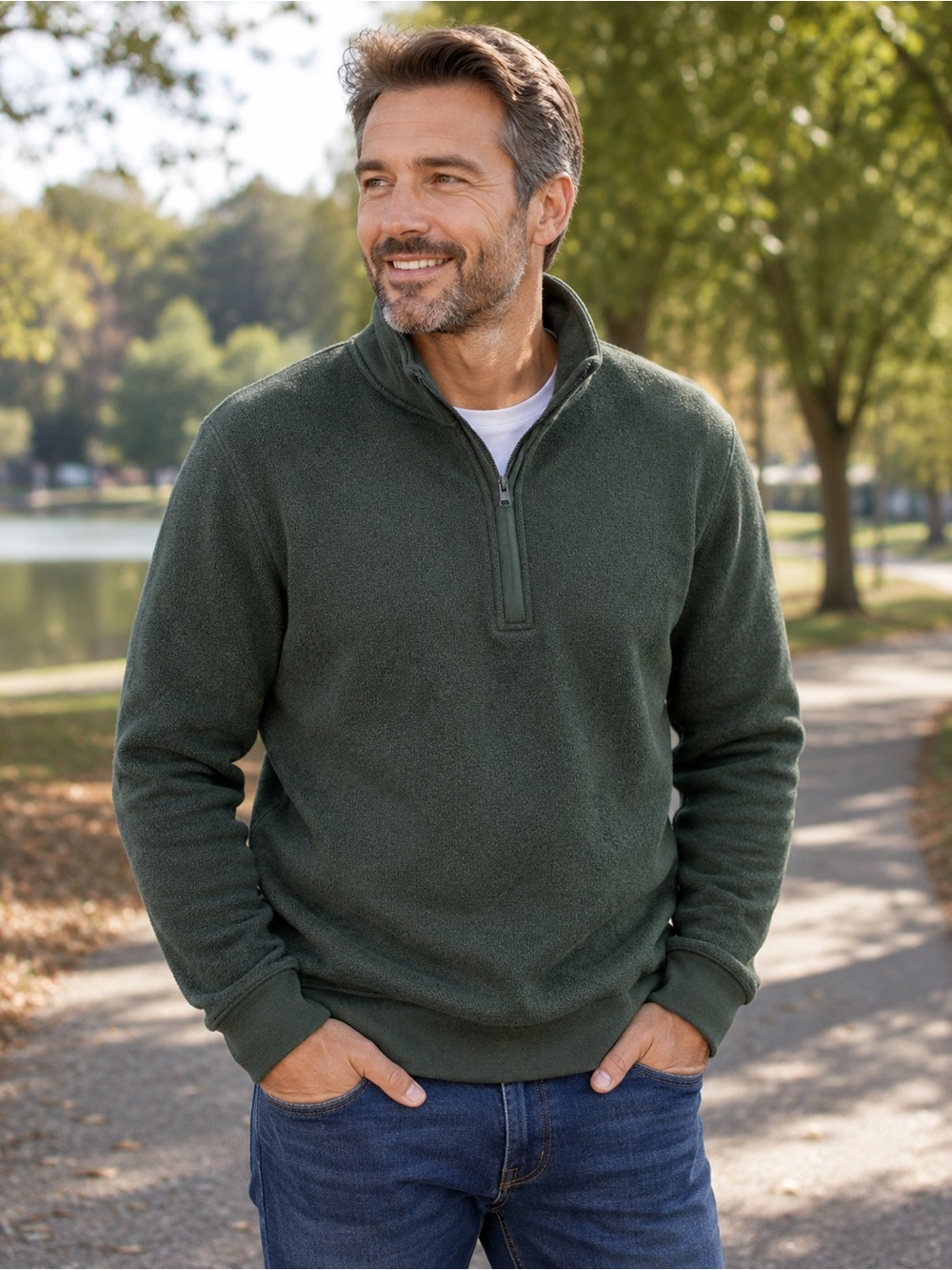 Orvis Men’s Large Green Quarter Zip Pullover Cotton Blend Outdoor Sweater